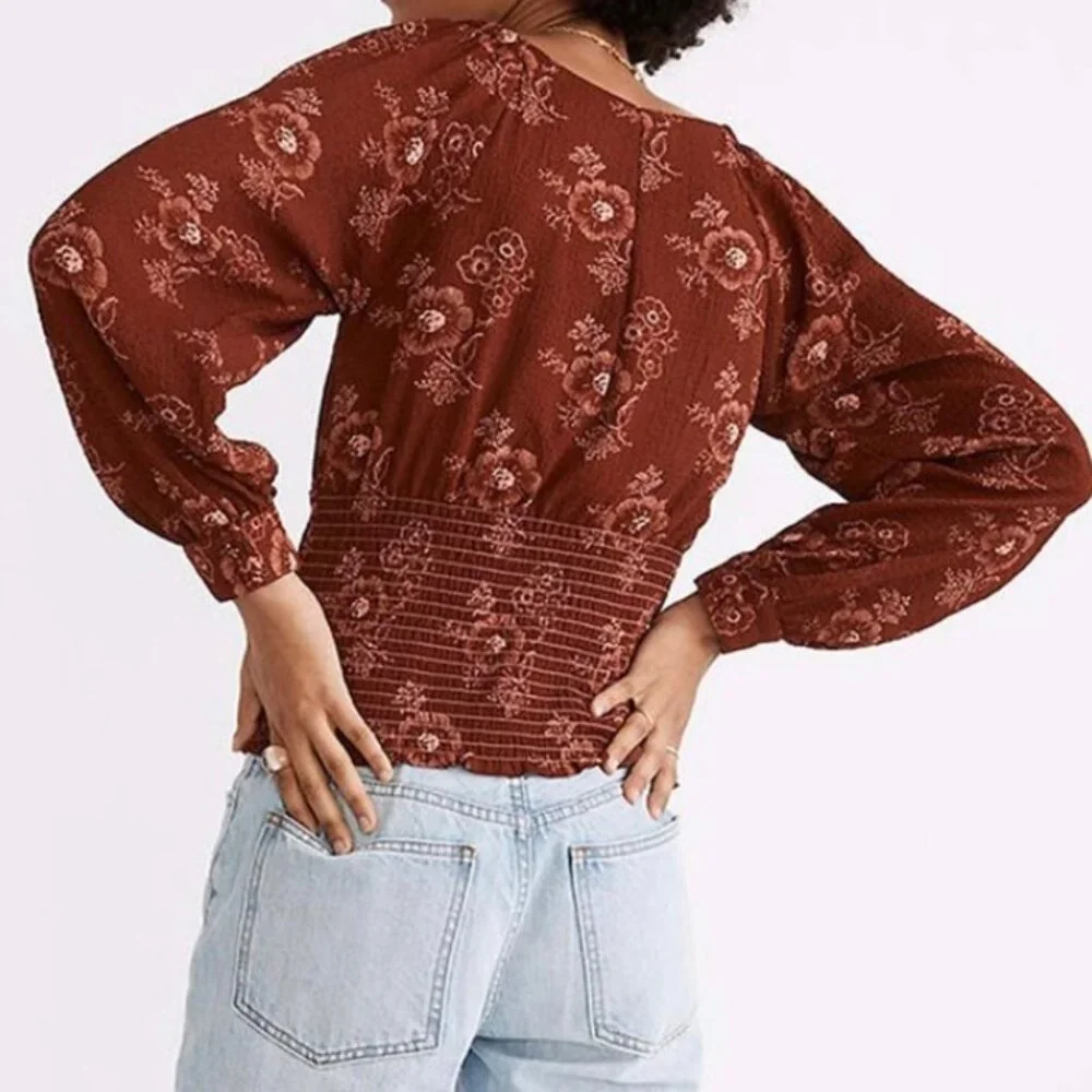 Madewell Preston Puff Sleeve Bouse in Letterpress Floral, S